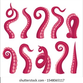 Octopus tentacles cartoon color vector illustrations set. marine animal palps isolated on white pack. Ocean wildlife. Underwater aquatic squid collection. Invertebrate wildlife bundle