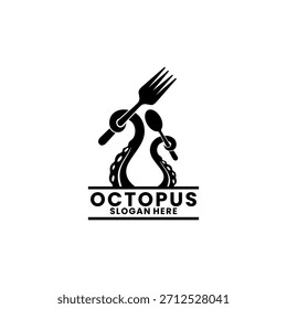 Combinación de tentáculos de pulpo con Plantilla de Vector de diseño de logotipo de cuchara y tenedor