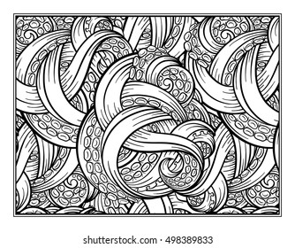 Octopus tentacles ornamental coloring page for art therapy