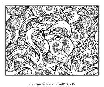 Octopus tentacles ornamental coloring page for art therapy