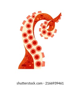 Octopus tentacles. Part of the underwater ocean fish. Cuttlefish limbs twisted with suction cups. Kraken monster is an aquatic animal. Vector geometric flat style on isolated white background.