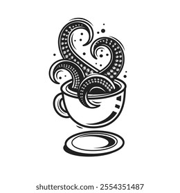 Octopus tentacles reaching upwards. Hand drawn sketch style drawing. Retro Marine style. Best for menu and nautical designs. Vector illustration.