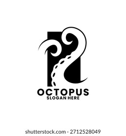 Tentáculos de pulpo con Plantilla de Vector de diseño de logotipo rectangular. Icono moderno del logotipo del pulpo