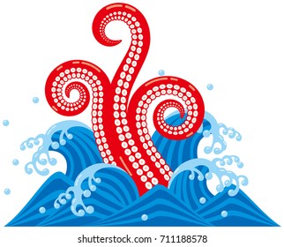 Octopus tentacles. Sea creatures. wave.