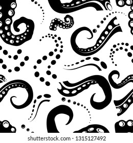 octopus tentacles seamless pattern various shapes in black - Vector 