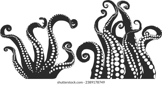 Octopus tentacles silhouette, Tentacles silhouette, Tentacles clipart, Tentacles vector, Sea monster drawing.