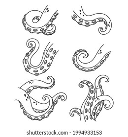 Octopus tentacles vector cartoon icons set isolated on a white background.