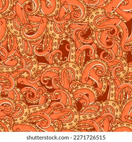 Octopus tentacles vector cartoon seamless pattern.