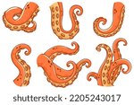 Octopus tentacles vector cartoon set isolated on a white background.