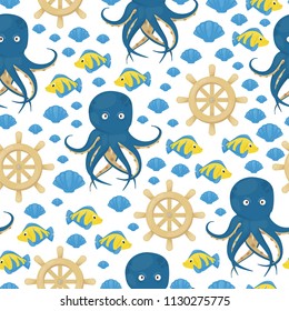 Octopus tentacles vector sea animal seamless pattern background squid marine water seafood ocean fish vector illustration. Aquatic underwater cuttlefish monster character.