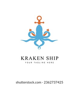 octopus tentacles wrapped around ship anchor logo design template vector