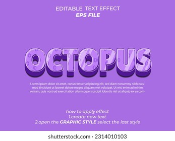 octopus text effect, font editable, typography, 3d text. vector template