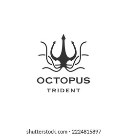 Octopus trident logo design template flat vector