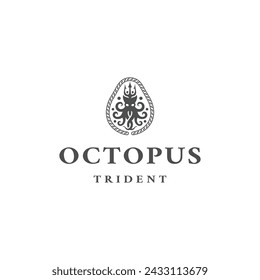 Octopus and trident logo icon design template flat vector