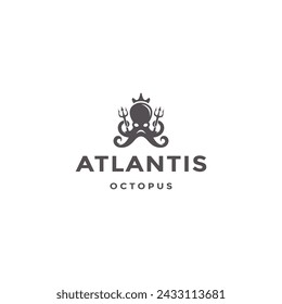 Octopus and trident logo icon design template flat vector