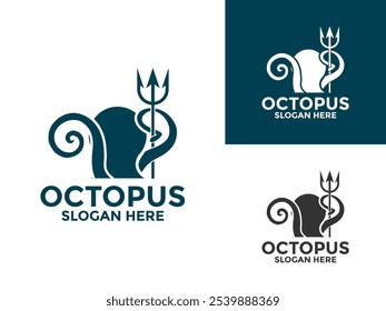 Tintenfisch mit dreifacher Logo-Vektorvorlage. Octopus Logo Design, Vektorgrafik