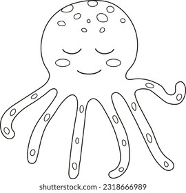 Octopus Tropical Underwater Cartoon Funny Sketch Illustration Graphic Element Art Card