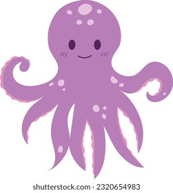 Octopus Tropical Underwater Cartoon Funny Colorful Illustration Graphic Element Art Card