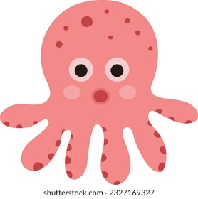 Octopus Tropical Underwater Cartoon Funny Colorful Illustration Graphic Element Art Card