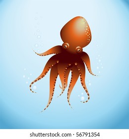 Octopus under the sea swim with bubbles