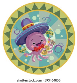 Octopus under water in a sombrero fun