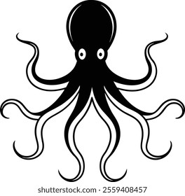 Octopus Vector Art Silhouette High-Quality Marine Life Graphics for Creative Designs