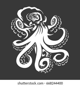 Octopus. Vector black engraving vintage illustration. Isolated on white background.