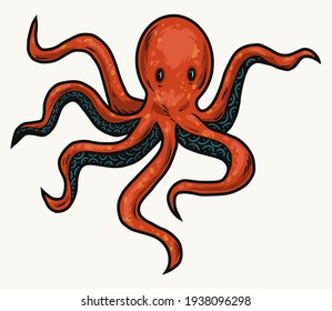 Octopus. Vector color illustrations. Isolated on white background. Hand drawn design element.