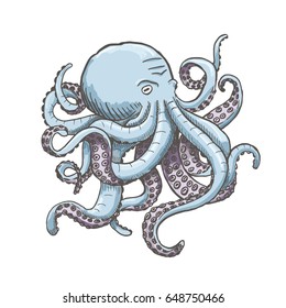 Octopus. Vector engraving vintage illustrations. Isolated on white background.