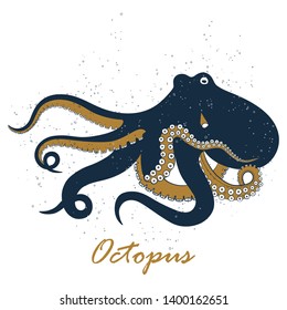 Octopus vector hand drawn illustration isolated on white background.