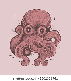 Octopus vector hand drawn illustration isolated sketch