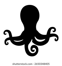 Octopus Vector Icon, Black Sea Creature Silhouette