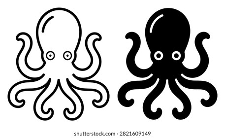 octopus vector icon set for marine and sea life design on transparent background