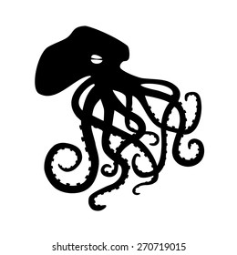 Black Danger Cartoon Octopus Characters Curling Stock Vector (Royalty ...