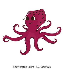 Octopus. Vector illustration in cartoon style. Can be used as stickers, decals, to decorate children's rooms. Isolated on white background