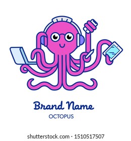 Octopus. Vector illustration of colored high-tech octopus, hand drawn