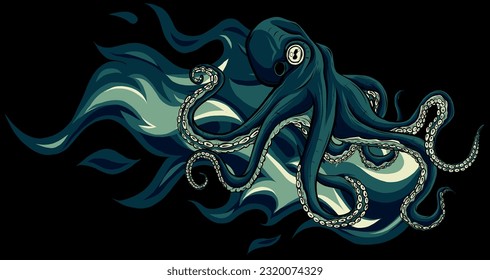 Octopus. Vector illustration of colored octopus on black background