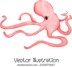 Octopus vector illustration. Ink tentacles, watercolor seafood.