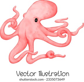 Octopus vector illustration. Ink tentacles, watercolor seafood.