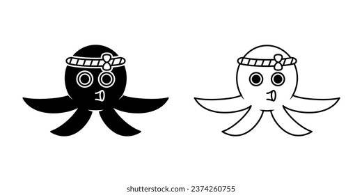 octopus vector illustration. line, silhouette, hand drawn and sketch style. black and white. used for emblems, logos, icons, symbols, signs or prints. editable stroke
