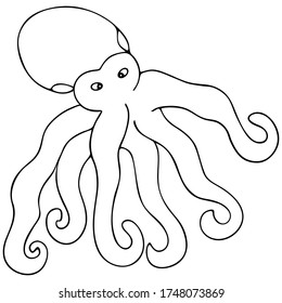 Octopus. Vector illustration. Outline on a white isolated background. Sea monster with tentacles. Inhabitant of the ocean. Hand drawing style. Sketch. Coloring book for children and adults. 