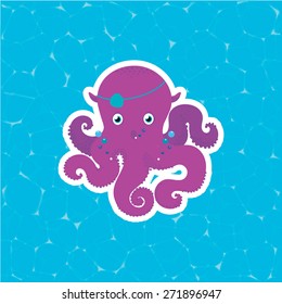 Octopus vector illustration sea water ocean purple