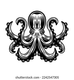Octopus vector monochrome illustration in vintage style isolated on white background