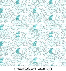 Octopus vector seamless pattern. Marine background.