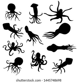 octopus vector silhouettes set isolated on white background with different style