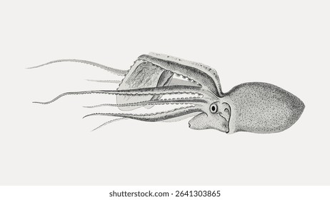 Octopus vintage illustration isolated on white, vector. 