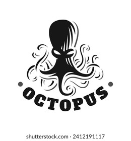 silueta de ilustración de diseño de logotipo de cosecha de pulpo