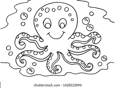 Octopus Water Childrens Coloring Sheet Stock Vector (Royalty Free ...