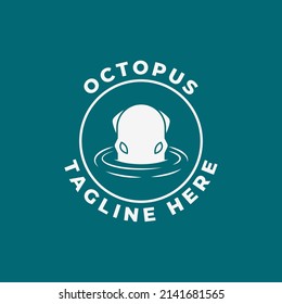 Octopus in water logo vector illustration design, Octopus logo with badge design template inspiration