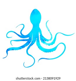 octopus watercolor silhouette isolated vector